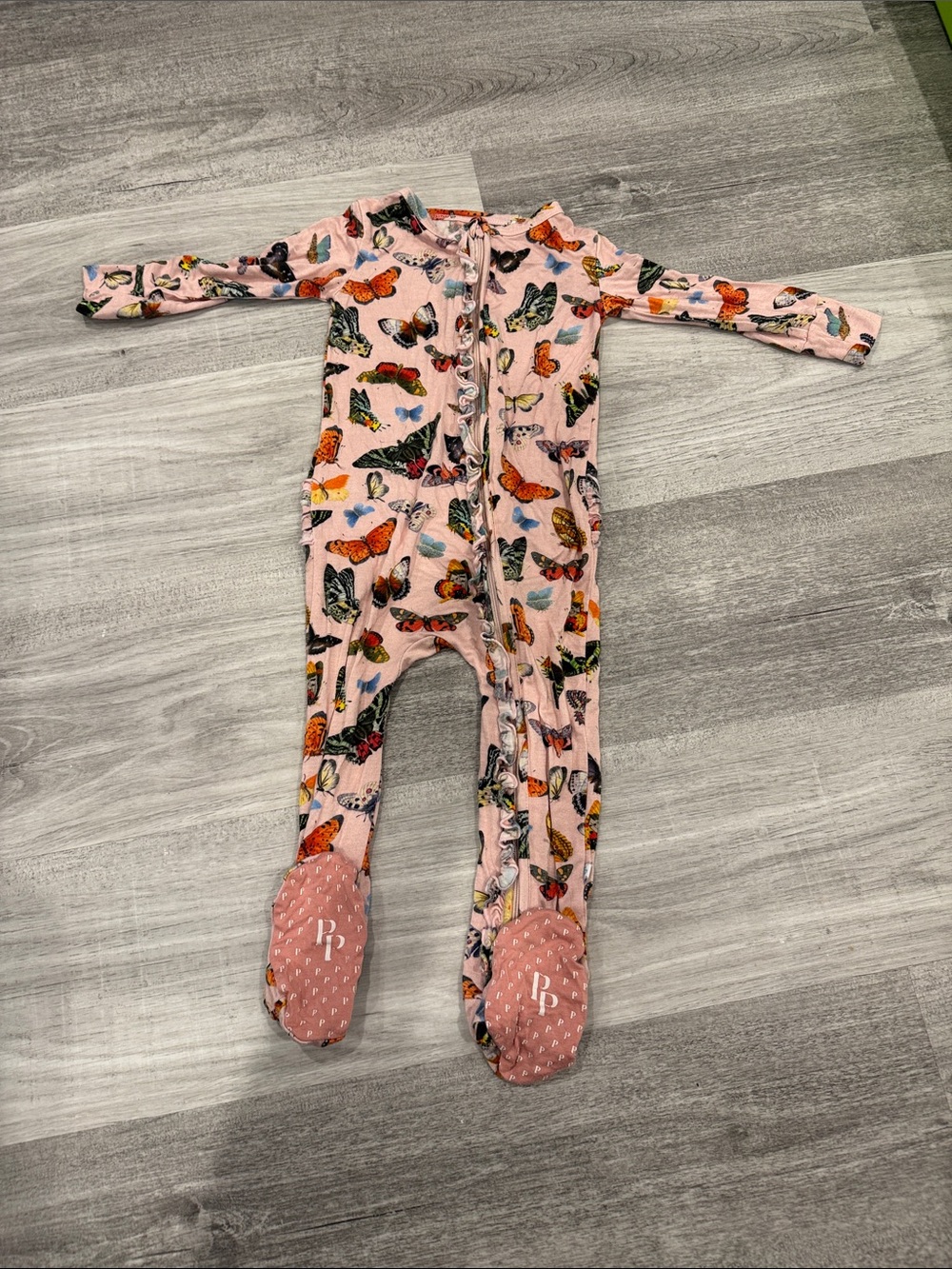 Posh Peanut Pink Butterfly Zip Footed One-Piece